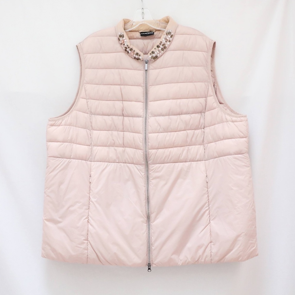 Samoon puffer vest warm pastel pink beaded collar 22 fall winter 52 sleeveless
